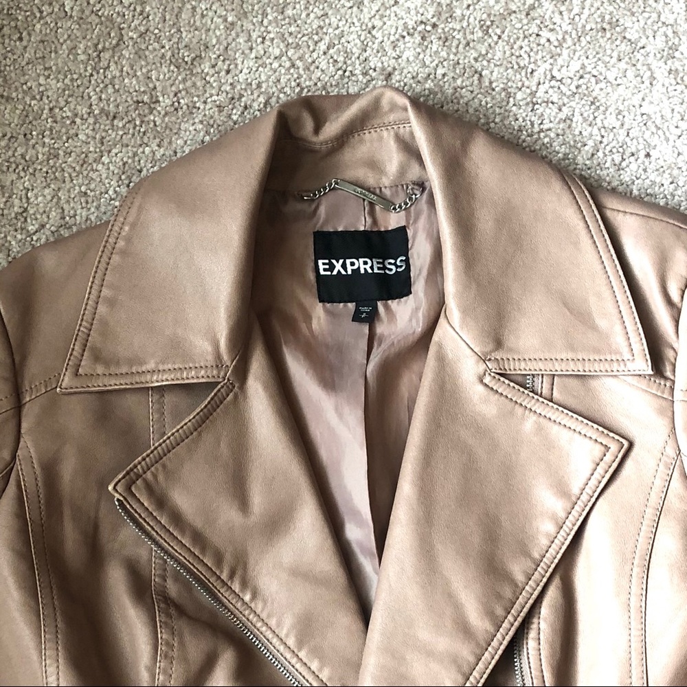 Express premium faux leather jacket in pink/tan - Picture 6 of 6